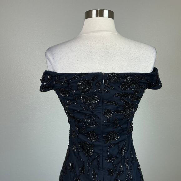 Adrianna Papell Beaded Off the Shoulder Evening Gown Blue Size 6 Formal Dress - Picture 6 of 10